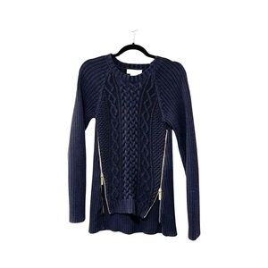 MICHAEL KORS Navy Blue Crew Neck Zipper Knit Sweater Sz M